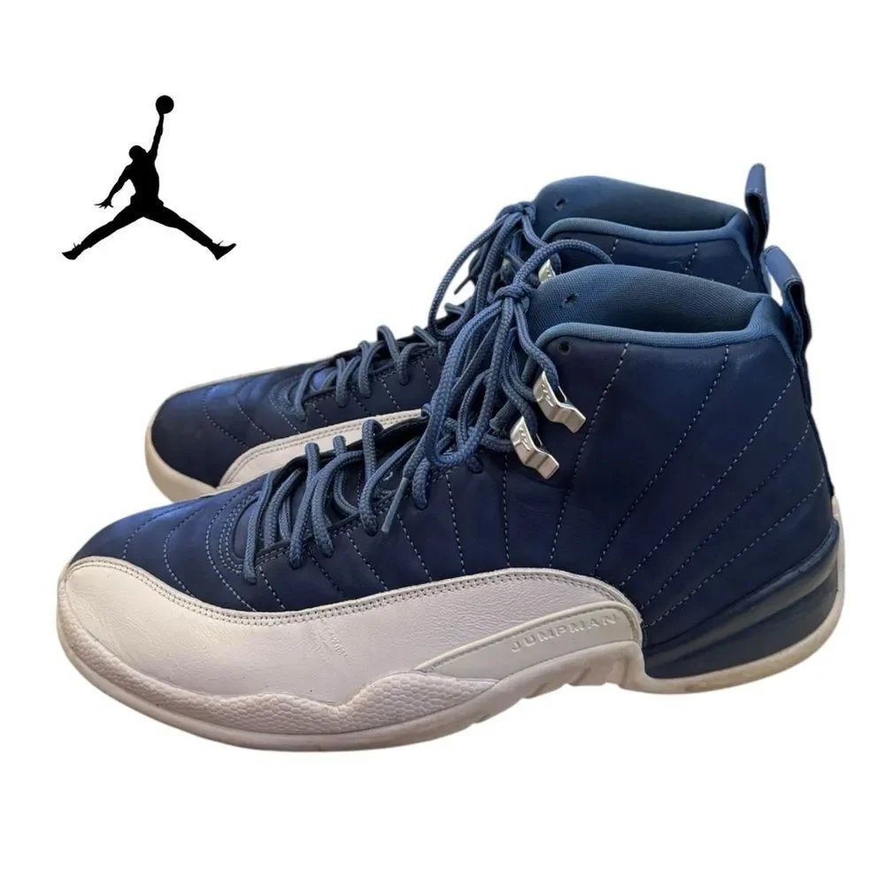 Air Jordan 12 Retro Men's Stone Blue Legend Blue Basketball Shoes Sneakers 10
